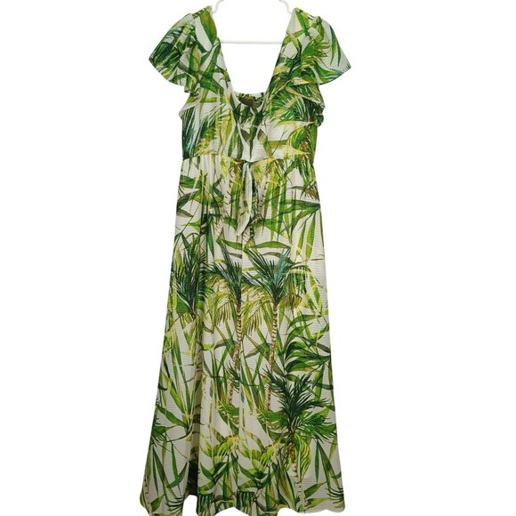 TAYLOR Green Floral Maxi Summer Dress with Flutter Sleeves Size 14 - Picture 1 of 6